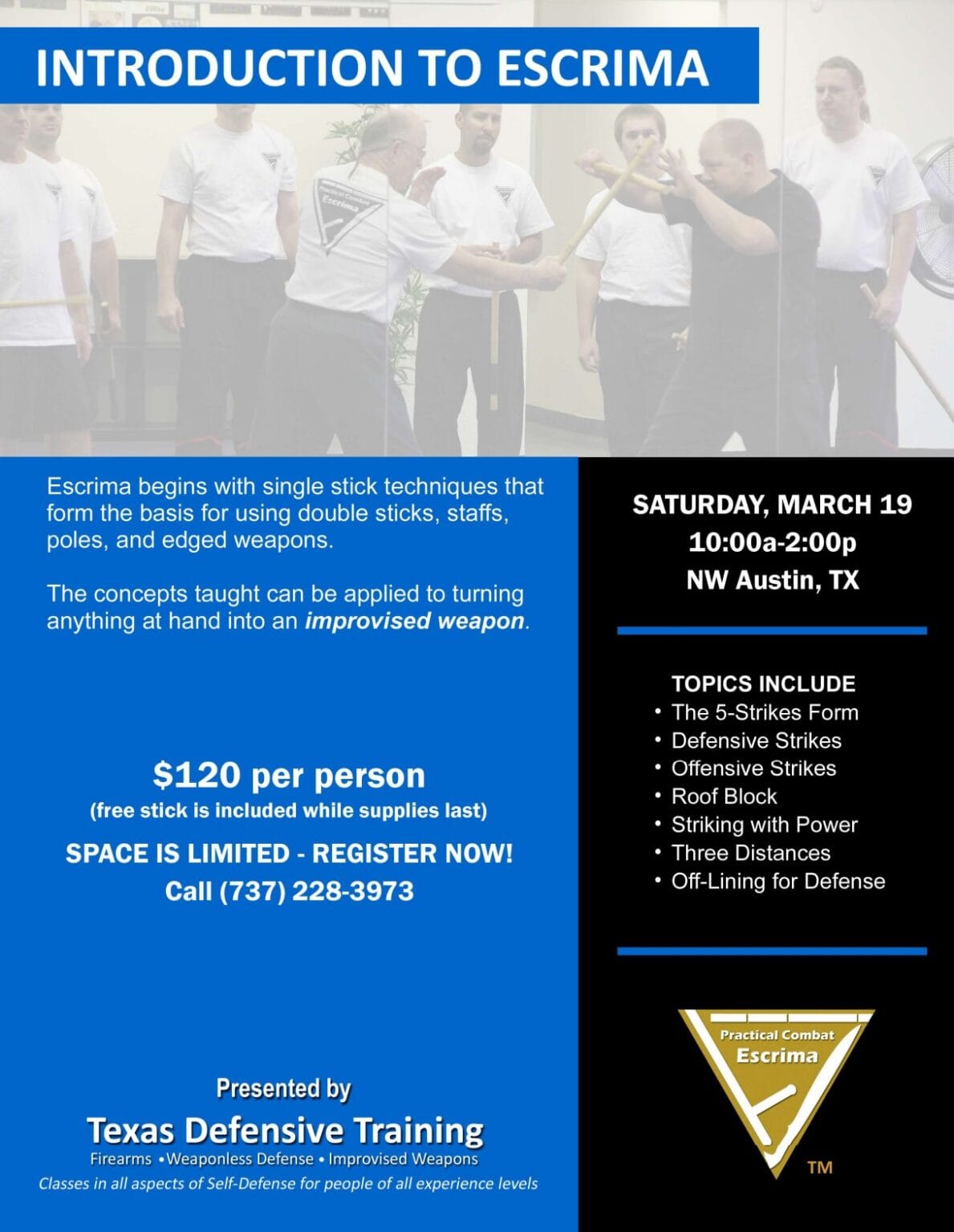 Intro to Escrima Seminar March 19th Austin Ving Tsun Academy